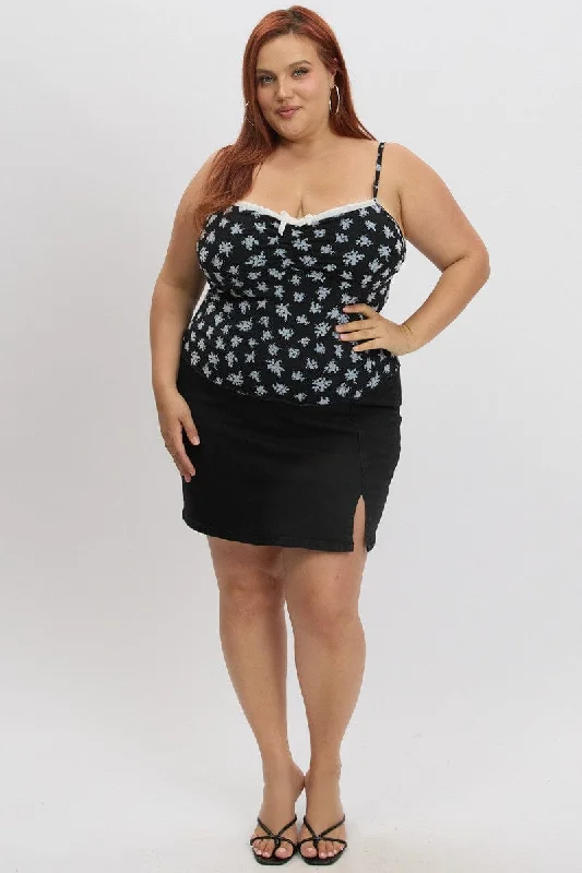 Black Floral Floral Singlet Top