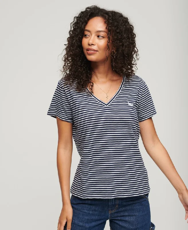 Studios Slub Emb Vee Tee | Navy/Optic Stripe