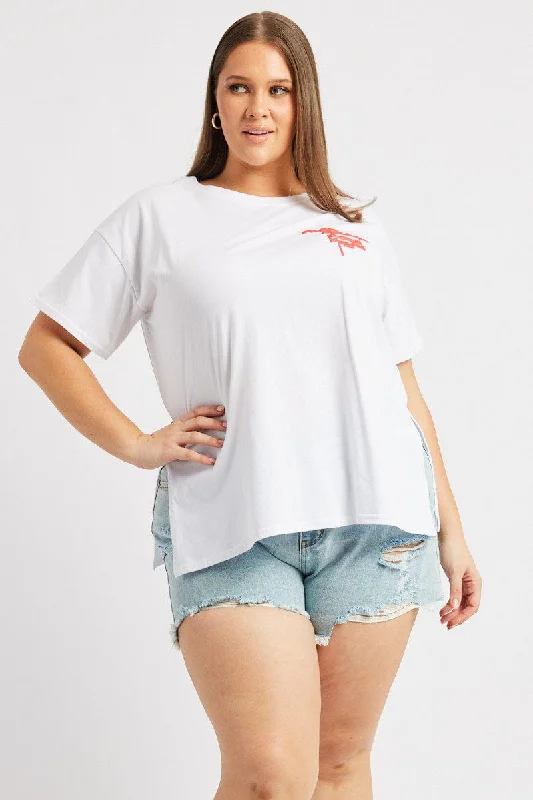 White Graphic T Shirt Short Sleeve Crew Neck