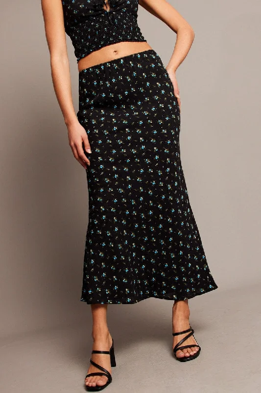 Black Ditsy Slip Skirt