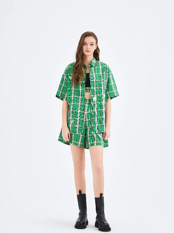 Green Plaid Shorts-Sample