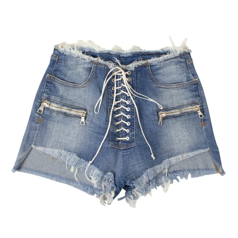 Unravel Project Denim Lace-Up Shorts - Denim