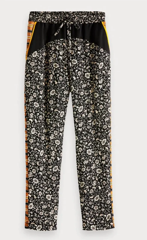 Printed Woven Color Block Pants In Black