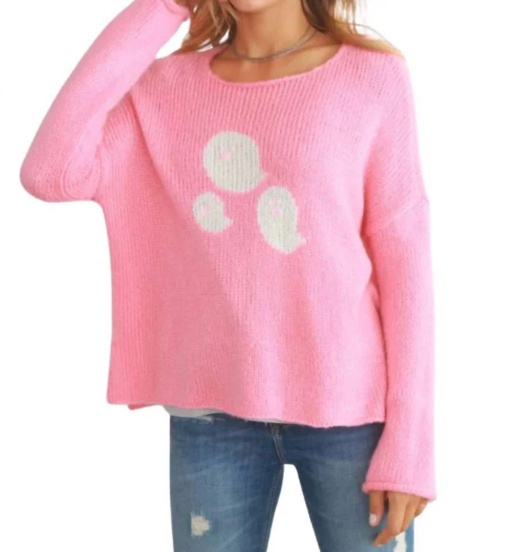 Mini Ghosts Crew Sweater In Pretty Pink