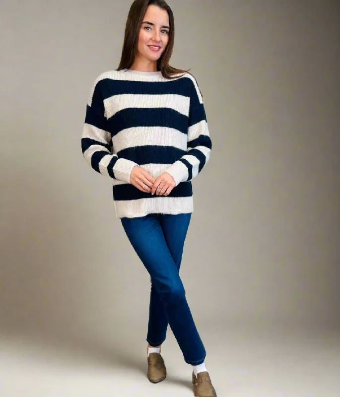 Navy Striped Crew Neck Jumper