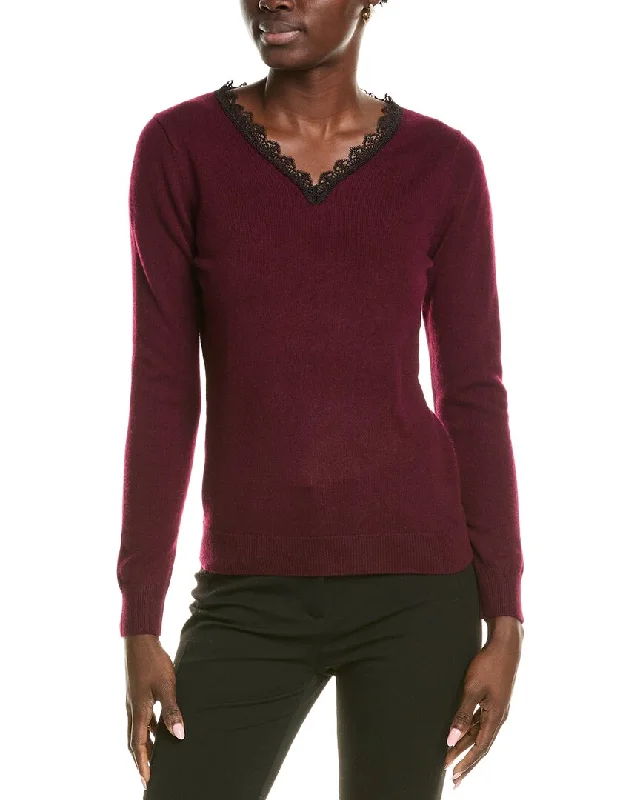 sofiacashmere Lace Trim Cashmere Sweater