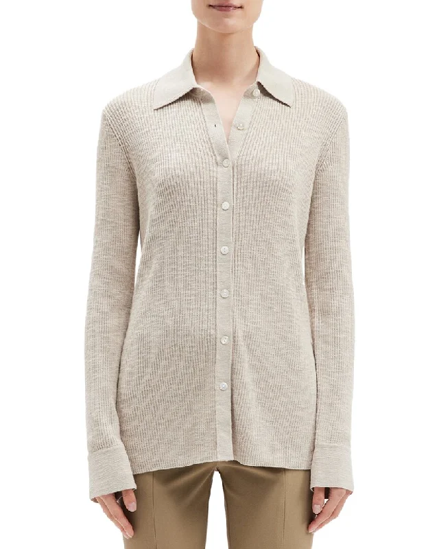 Theory Fine Rib Wool-Blend Button Shirt