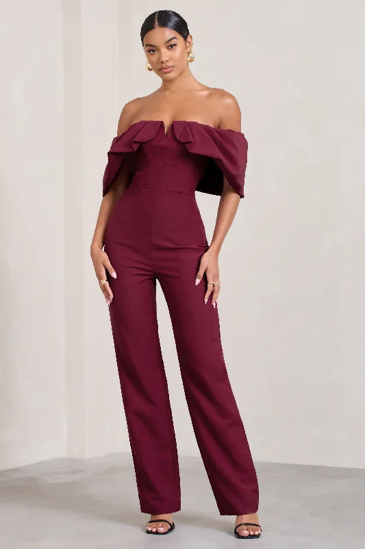 Time Will Tell | Berry Off The Shoulder Wide Leg Jumpsuit