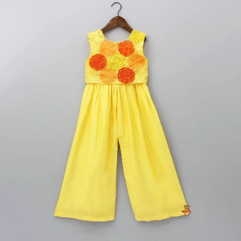 Yellow Jumpsuit With Embroidered Top