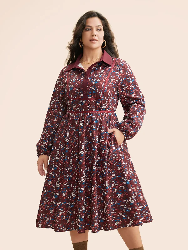 Ditsy Floral Woven Ribbon Button Up Dress