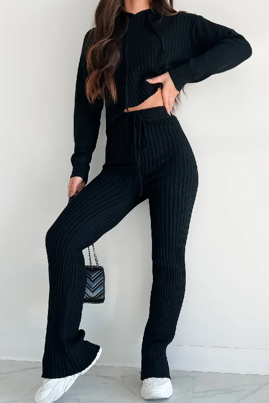 Drowsy Darling Sweater Knit Two-Piece Set (Black)