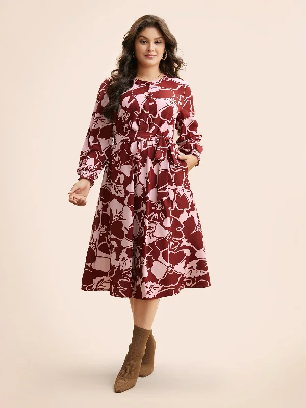 Floral Button Up Belted Dress