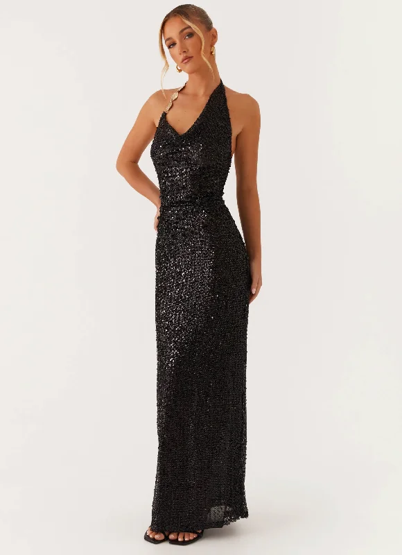 After Tonight Sequin Cowl Neck Maxi Dress - Black