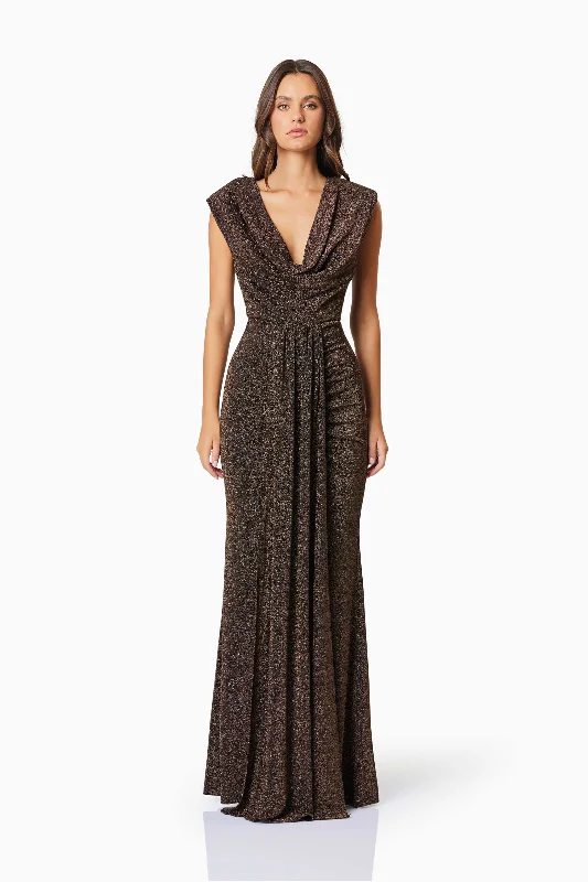 Nalani Fitted Maxi Dress In Black & Gold