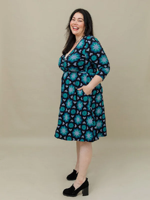 Callie 3/4 Sleeve Plus Size Wrap Dress - Mod Teal