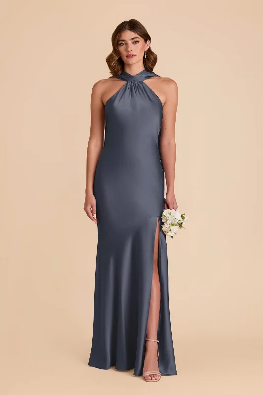 Eileen Matte Satin Dress - Dusk Blue