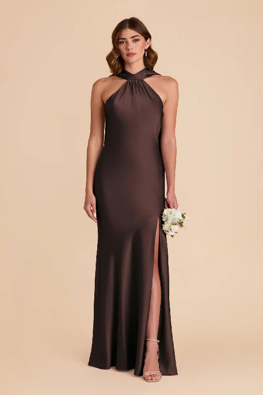 Eileen Matte Satin Dress - Espresso