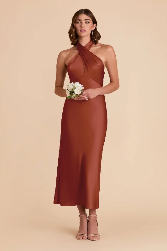 Monique Matte Satin Dress - Auburn