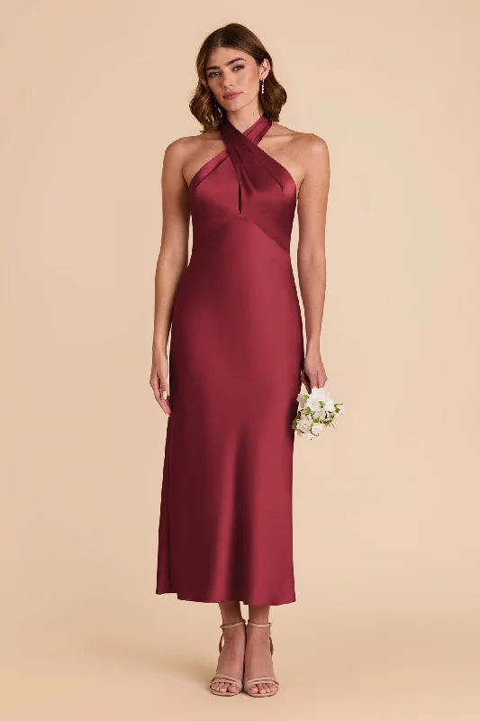 Monique Matte Satin Dress - Burgundy