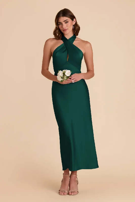 Monique Matte Satin Dress - Emerald