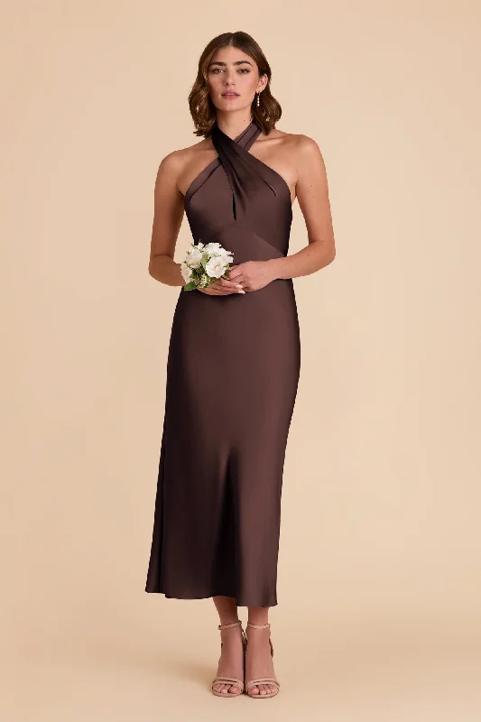 Monique Matte Satin Dress - Espresso