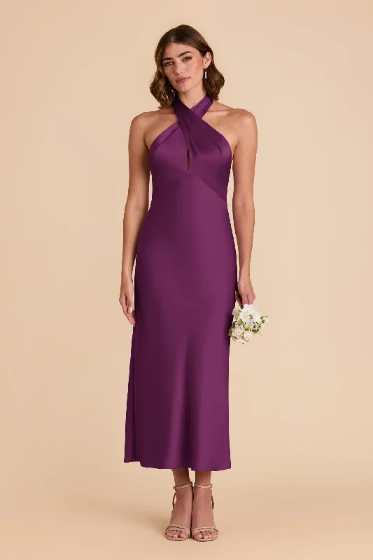 Monique Matte Satin Dress - Fig