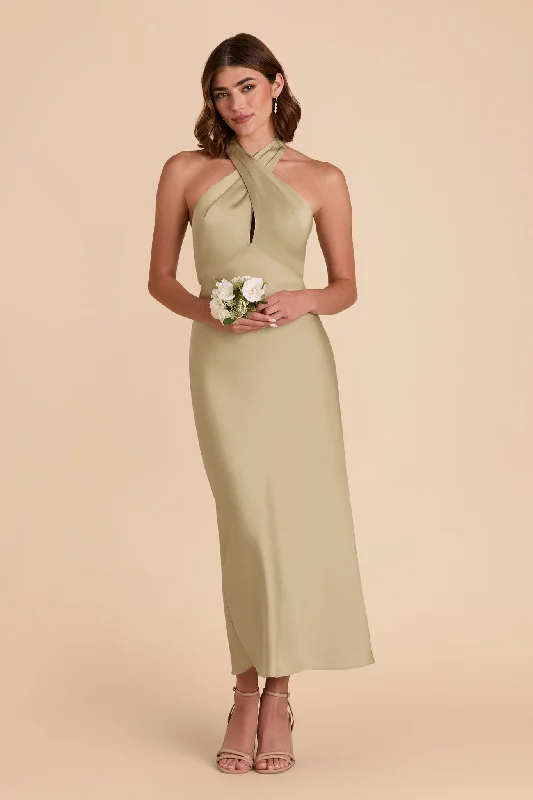 Monique Matte Satin Dress - Moss Green