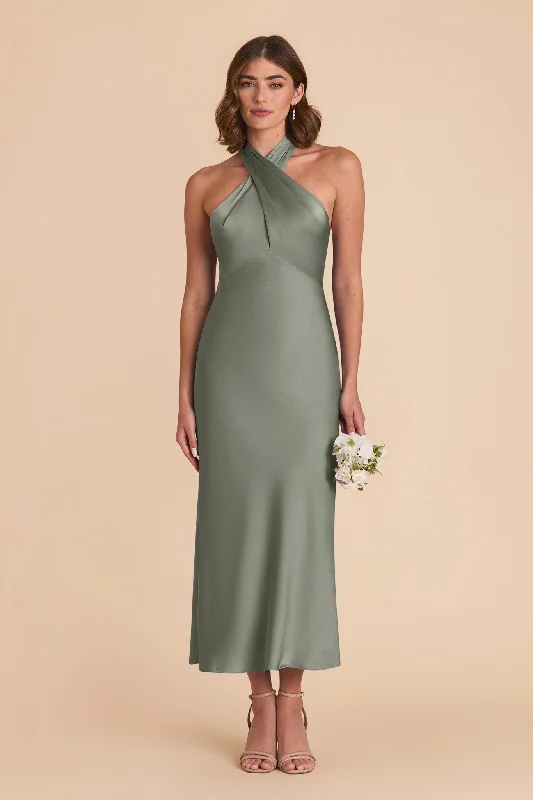 Monique Matte Satin Dress - Sea Glass