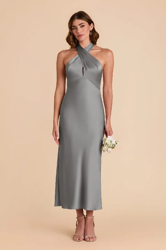 Monique Matte Satin Dress - Silver