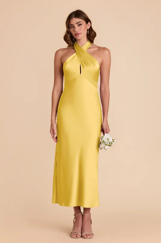 Monique Matte Satin Dress - Sunflower Yellow