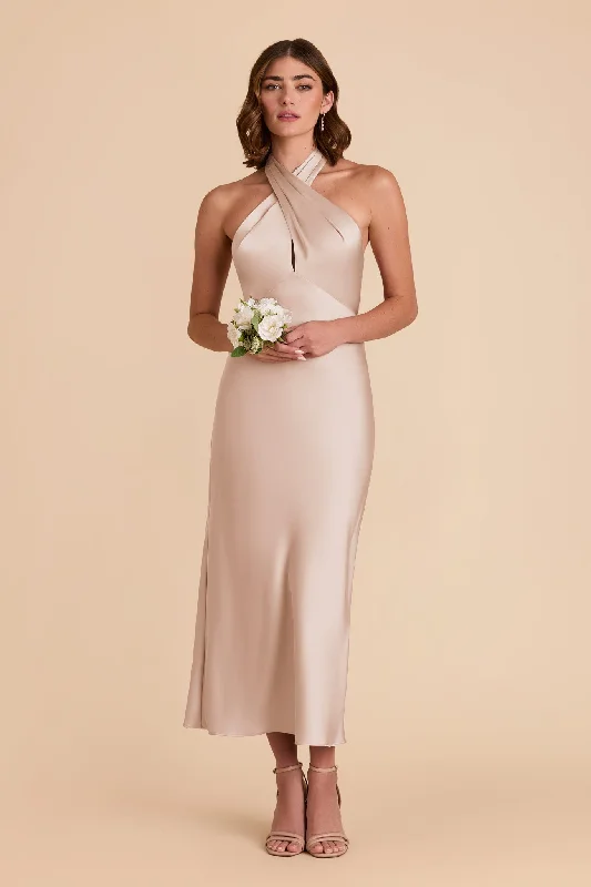 Monique Matte Satin Dress - Taupe