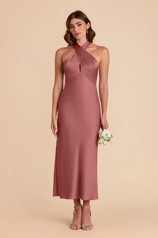 Monique Matte Satin Dress - Wild Rose