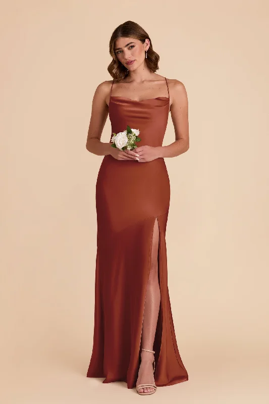 Olivia Matte Satin Dress - Auburn