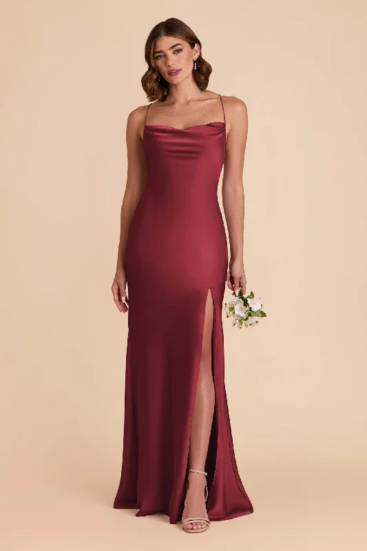 Olivia Matte Satin Dress - Burgundy