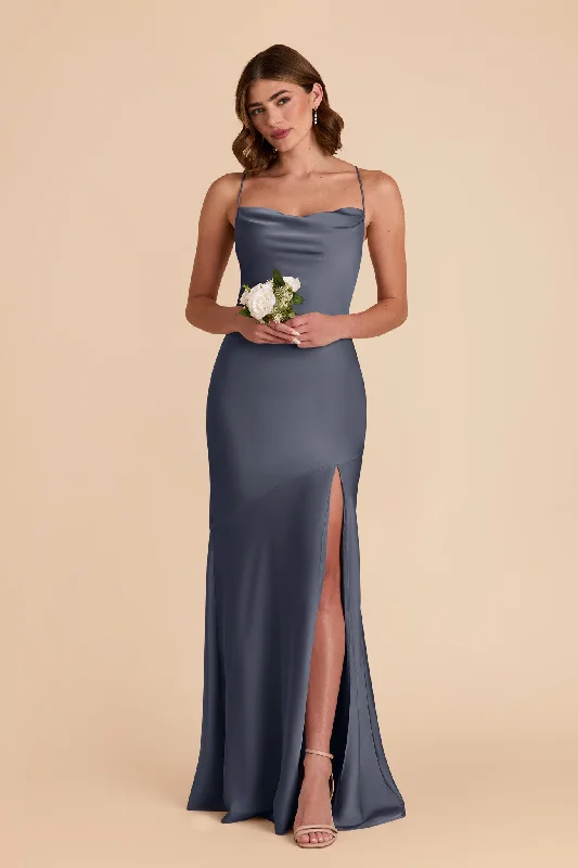 Olivia Matte Satin Dress - Dusk Blue