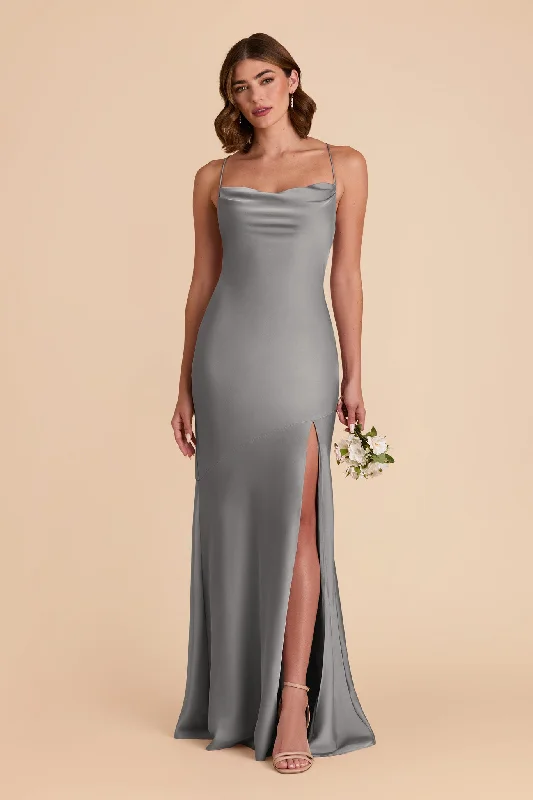 Olivia Matte Satin Dress - Silver