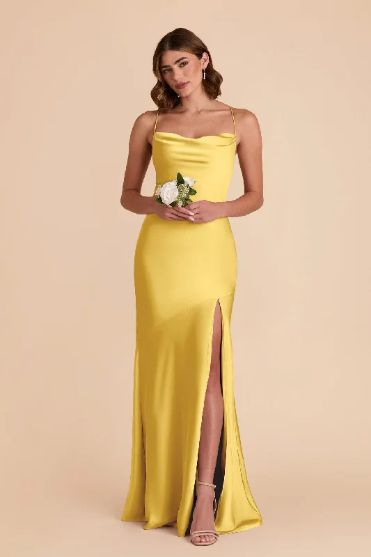 Olivia Matte Satin Dress - Sunflower Yellow