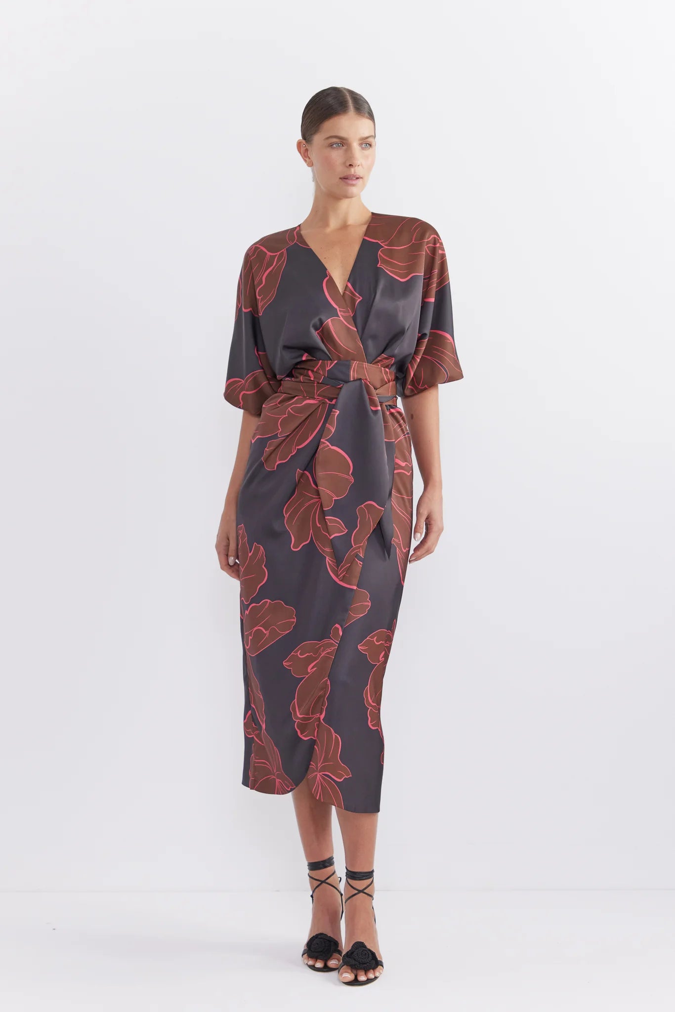 Pasduchas Farah Wrap Midi Dress - Dark Floral