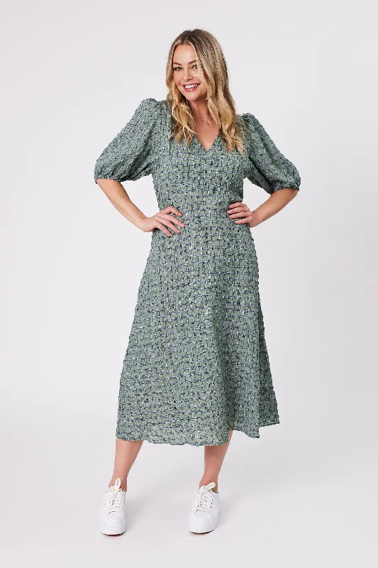 Shine On Label Libby Angle Check Dress Sage