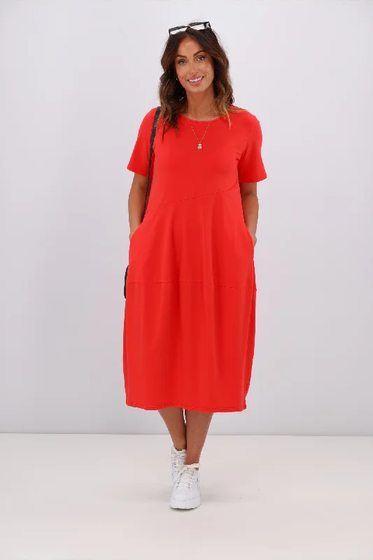 Tirelli Short Sleeve Diagonal Dress Strawberry