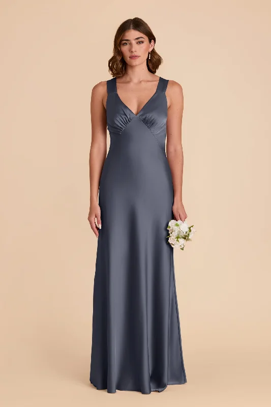 Veronica Matte Satin Dress - Dusk Blue