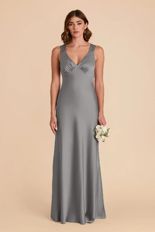 Veronica Matte Satin Dress - Silver