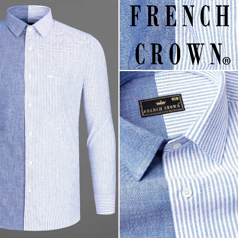 Half Striped Half Yonder Blue Royal Oxford Designer Shirt