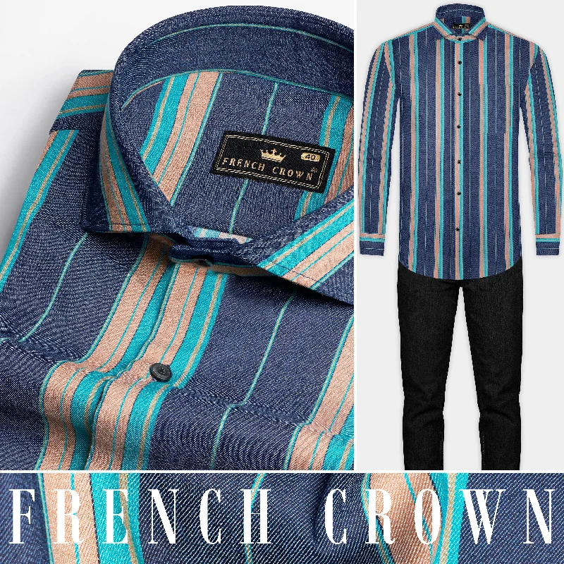 Indigo Blue with Copperfield Brown and Bahama Blue Striped Denim Shirt