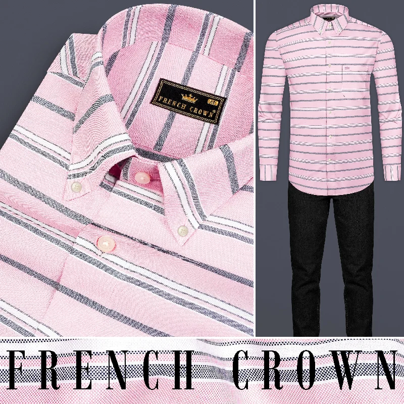 Kawaii Pink and Cadet Grey Striped Oxford Shirt