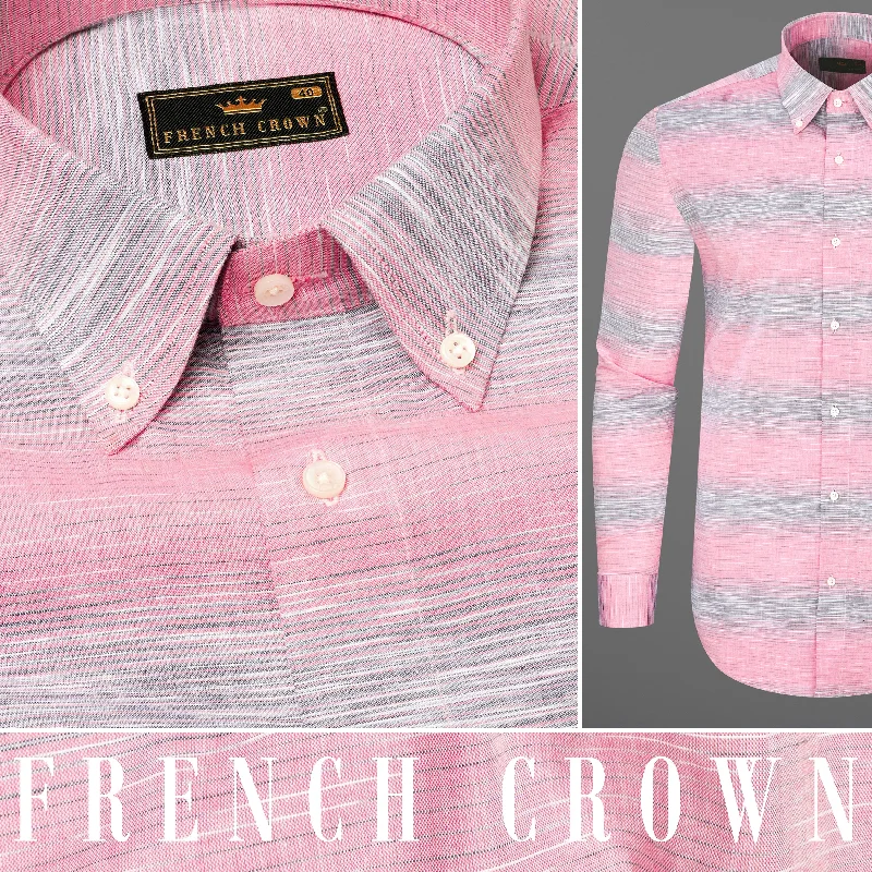 Pale Chestnut Pink And Hurricane Gray Striped Royal Oxford Shirt