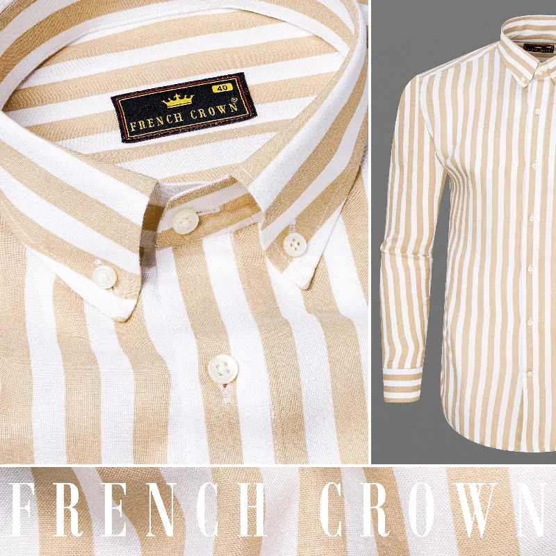 Pavlova Brown and Bright White Vertical Striped Premium Tencel Shirt